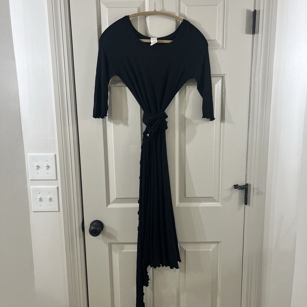 Angelrox Midi Jersey Dress Bird 3/4 Blk w long scarf wrap Sustainable Capsule